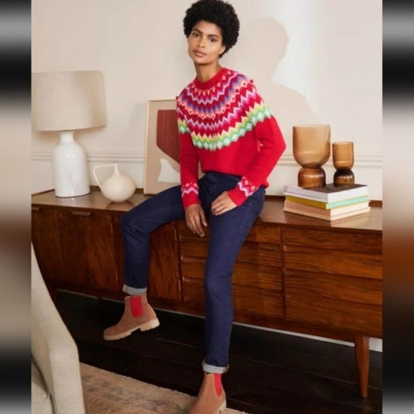 Boden Emma Fair Isle Christmas Festive Sweater Wool Colorful Red Rainbow SZ 4 - Picture 9 of 9